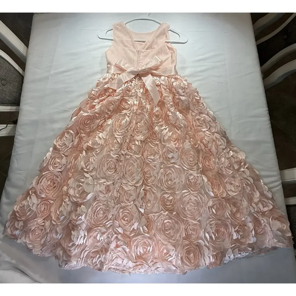 Girls Pink Formal Flower Girl Dress Size 6x- Rosette Skirt Rhinestone Waist